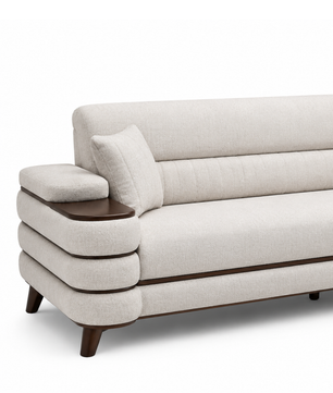 Crestivo Modern Suede 3-Seater Sofa with Wooden Accent Arms