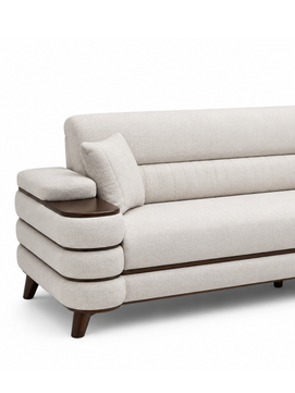 Crestivo Modern Suede 3-Seater Sofa with Wooden Accent Arms