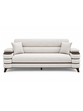 Crestivo Modern Suede 3-Seater Sofa with Wooden Accent Arms