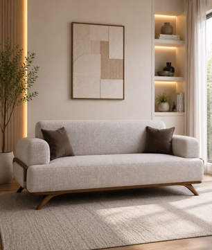 Rivano Modern Suede Fabric 3 Seater Sofa with Solid Wood Base