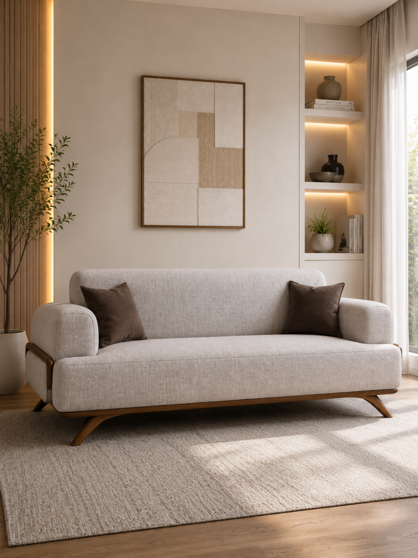 Rivano Modern Suede Fabric 3 Seater Sofa with Solid Wood Base