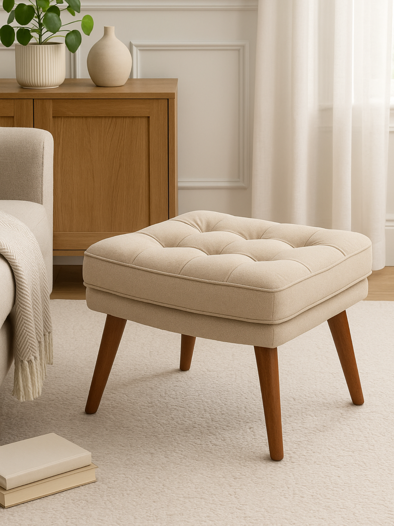Living Room Stool with Soft Fabric, Comfortable Cushion, and