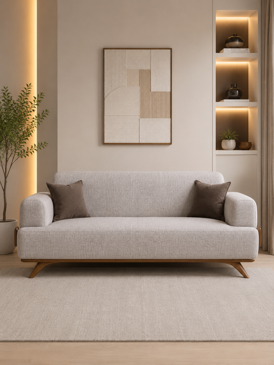 Rivano Modern Suede Fabric 3 Seater Sofa with Solid Wood Base