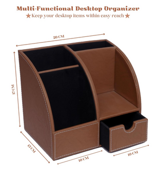 Leather Desk Organizer with Drawer – 4-Compartment