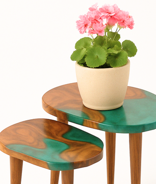 Set of 2 Nesting Tables – Teak Wood with Clear Resin Finish