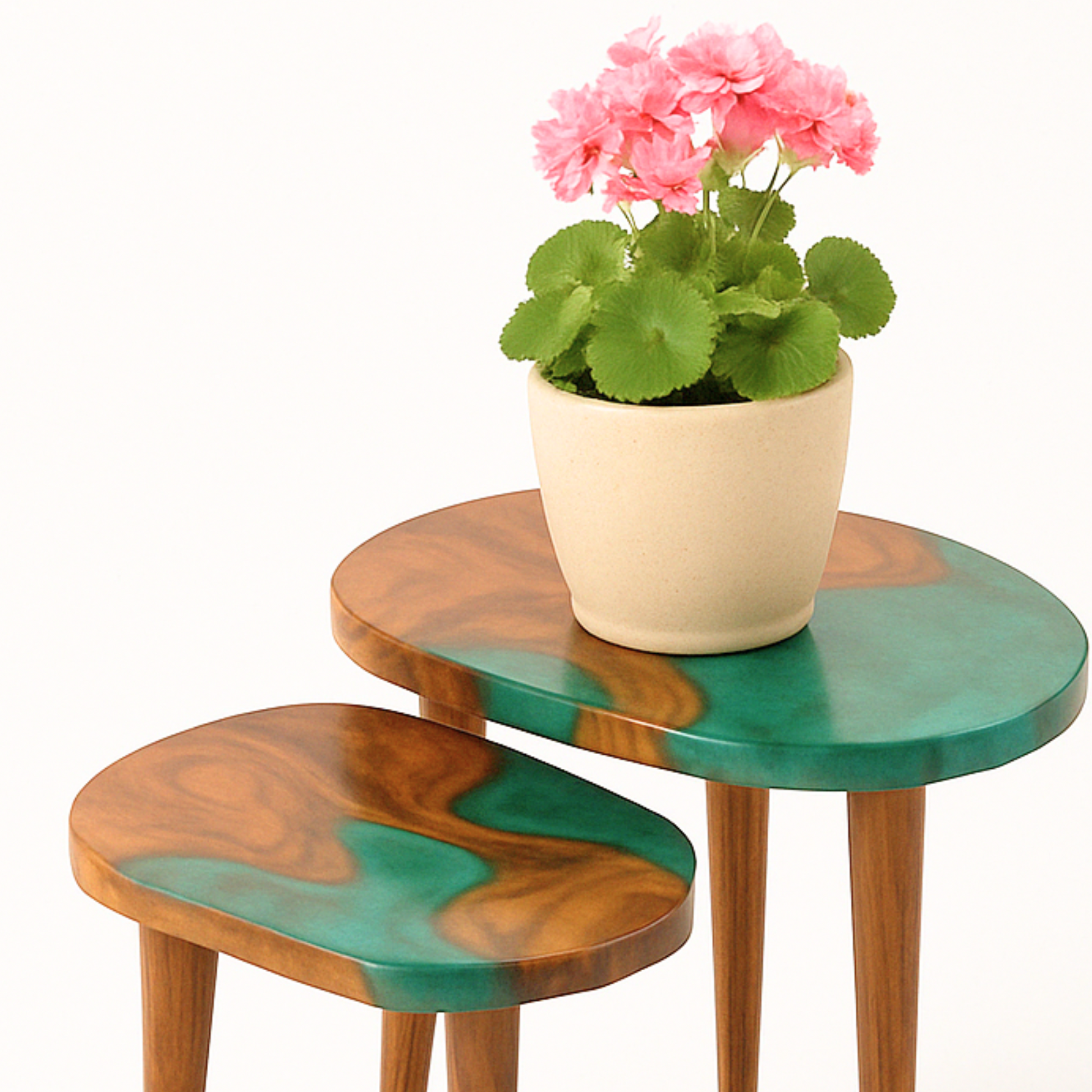 Set of 2 Nesting Tables – Teak Wood with Clear Resin Finish