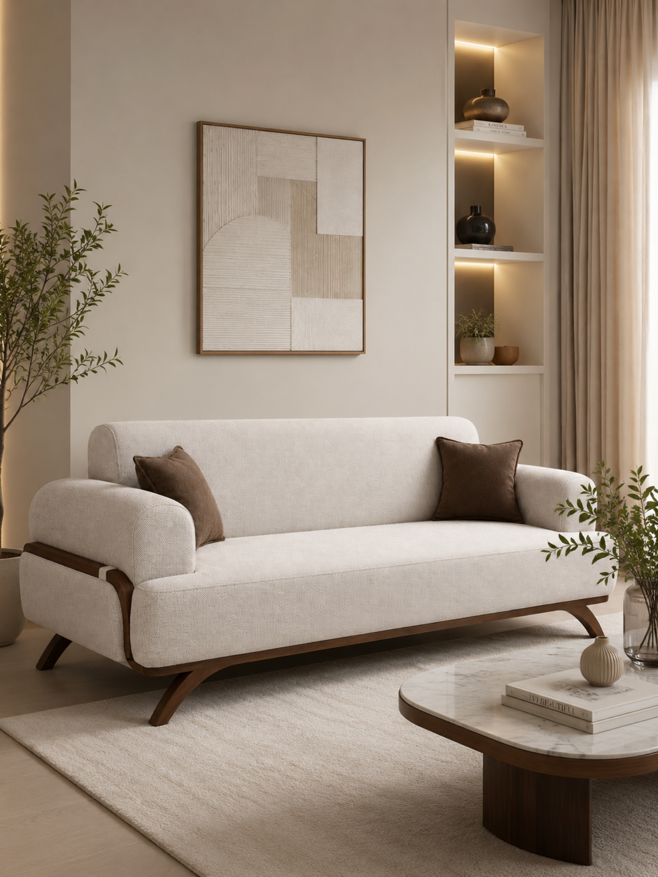 Rivano Modern Suede Fabric 3 Seater Sofa with Solid Wood Base