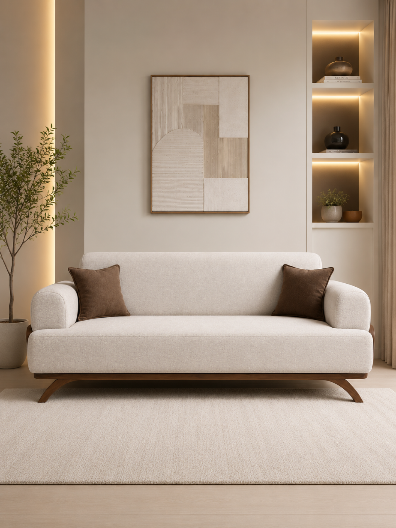 Rivano Modern Suede Fabric 3 Seater Sofa with Solid Wood Base