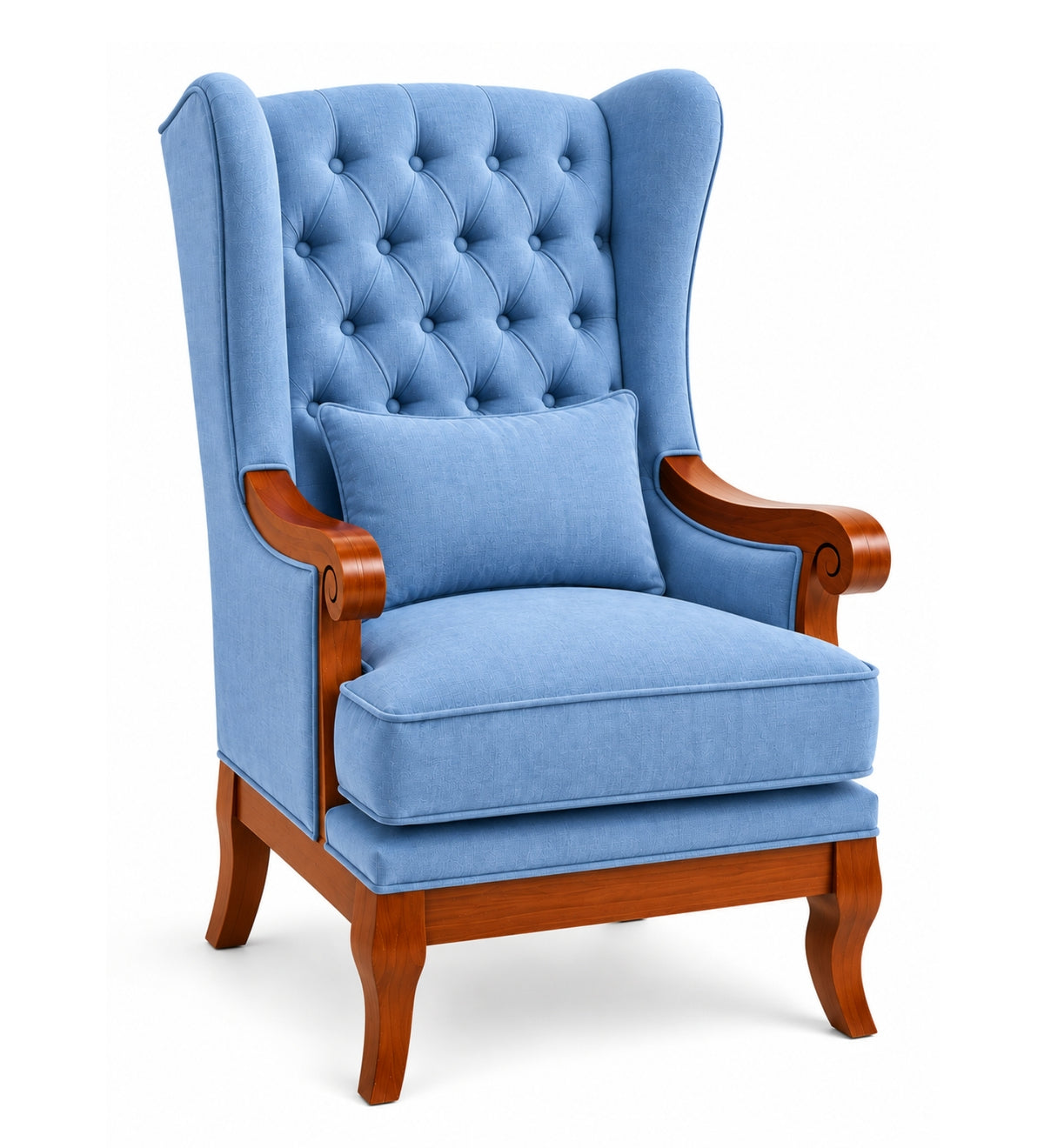 Zorvella Teak Wood Wing Chair In Blue Colour