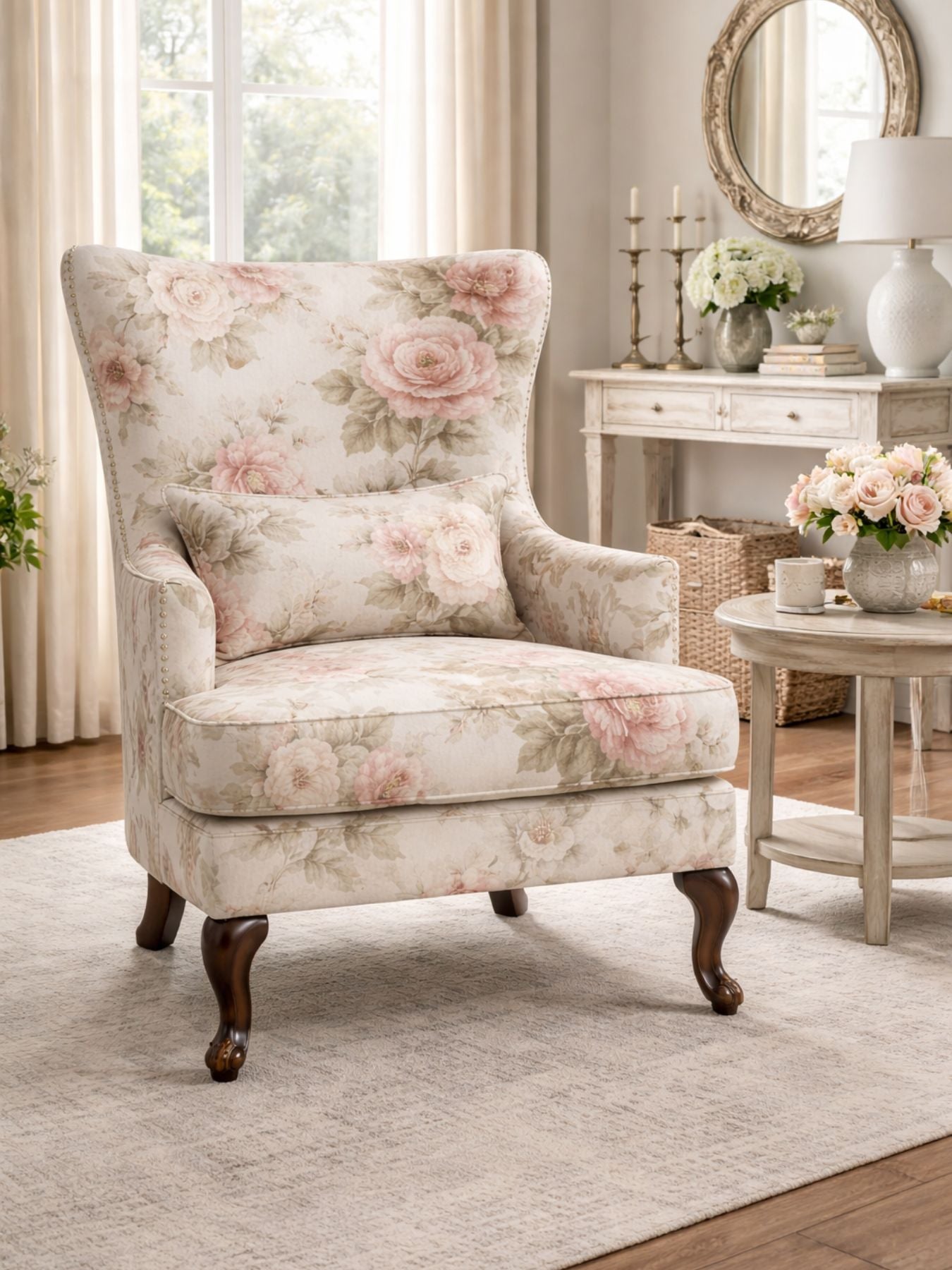 Zenlyx Premium Floral Wingback Accent Chair