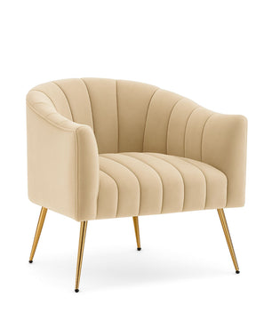 Modern Velvet Barrel Chair with Gold Metal Legs