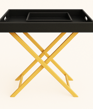 Pu Leather Foldable Tray with Metal Stand-Black