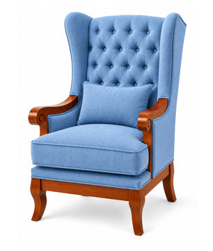 Zorvella Teak Wood Wing Chair In Blue Colour