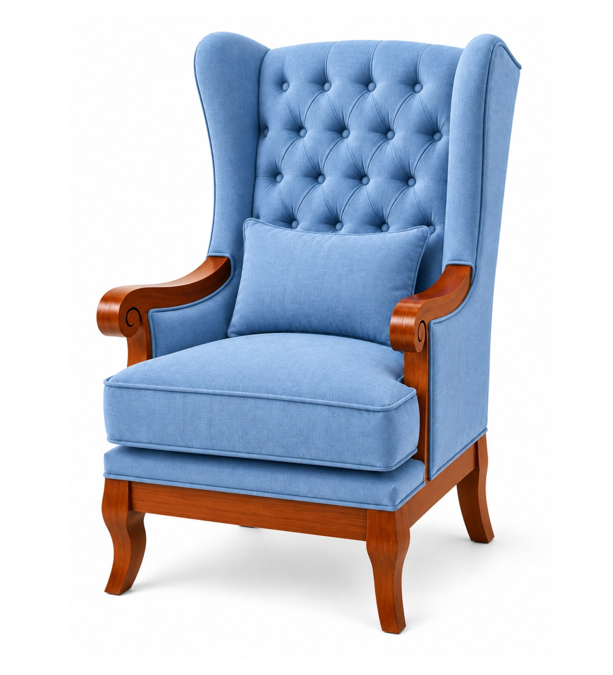 Zorvella Teak Wood Wing Chair In Blue Colour