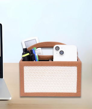 Square Vegan Leather Desk Organizer – 3-Compartment