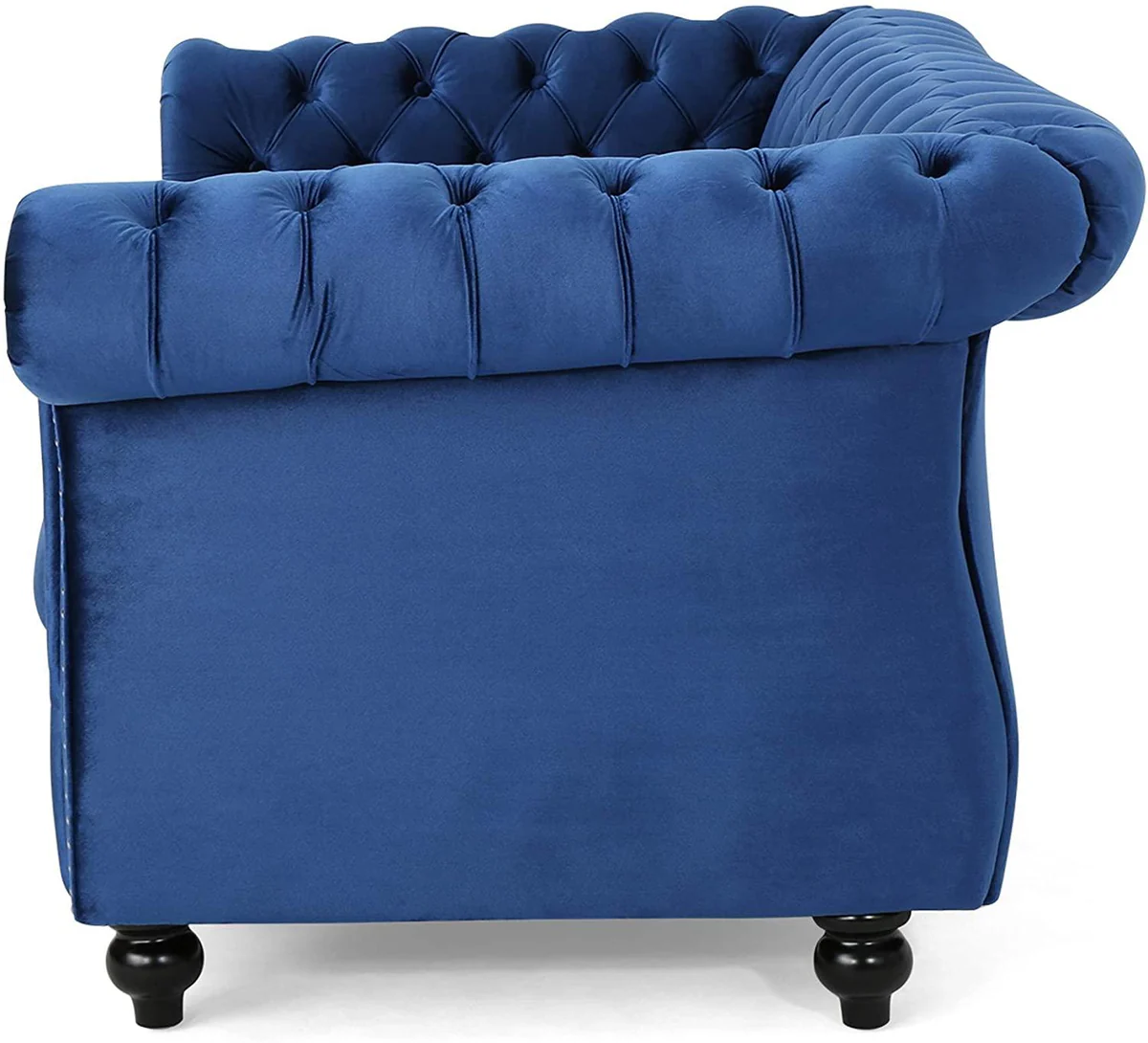 Karen Traditional Chesterfield Loveseat Sofa, Navy Blue and Dark Brown,