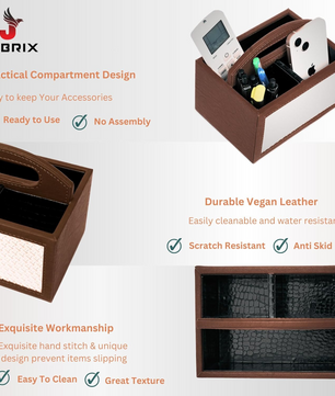 Square Vegan Leather Desk Organizer – 3-Compartment
