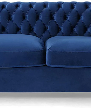 Karen Traditional Chesterfield Loveseat Sofa, Navy Blue and Dark Brown,