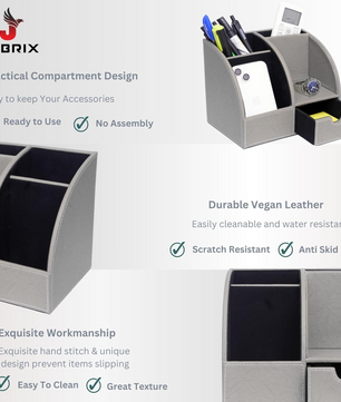 Leather Desk Organizer with Drawer – 4-Compartment