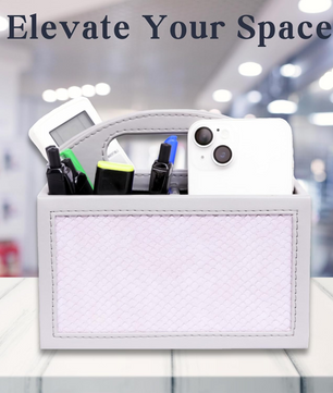 Square Vegan Leather Desk Organizer – 3-Compartment