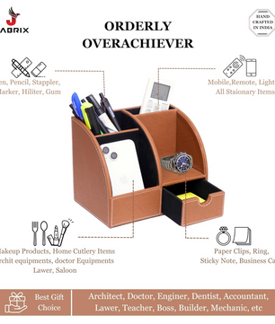 Leather Desk Organizer with Drawer – 4-Compartment