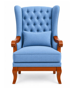 Zorvella Teak Wood Wing Chair In Blue Colour