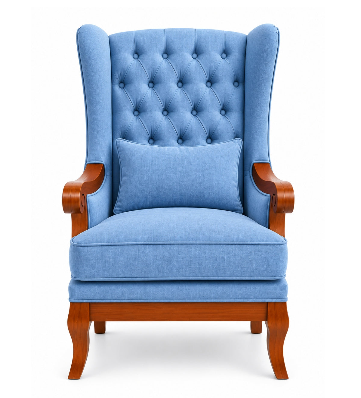 Zorvella Teak Wood Wing Chair In Blue Colour