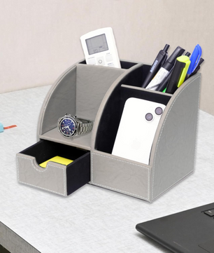 Leather Desk Organizer with Drawer – 4-Compartment