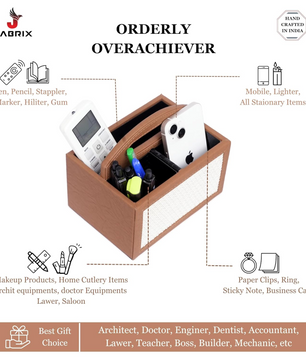 Square Vegan Leather Desk Organizer – 3-Compartment