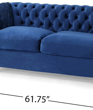 Karen Traditional Chesterfield Loveseat Sofa, Navy Blue and Dark Brown,