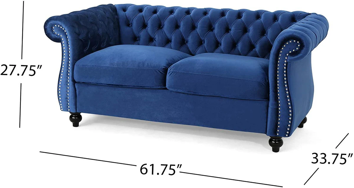 Karen Traditional Chesterfield Loveseat Sofa, Navy Blue and Dark Brown,