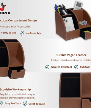 Leather Desk Organizer with Drawer – 4-Compartment
