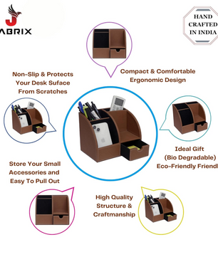 Leather Desk Organizer with Drawer – 4-Compartment