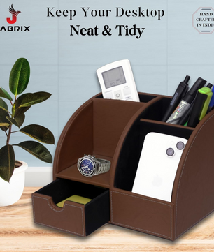 Leather Desk Organizer with Drawer – 4-Compartment