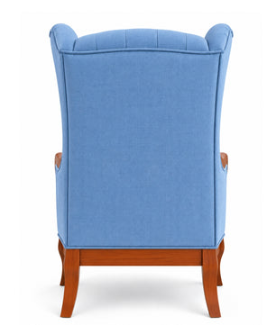 Zorvella Teak Wood Wing Chair In Blue Colour