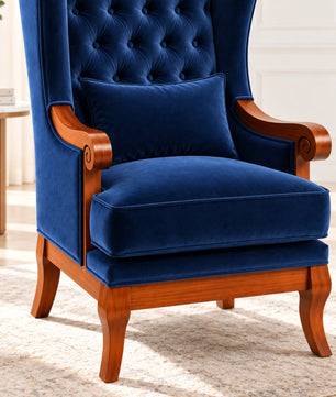 Velzaro Teak Wood Wing Chair In Blue Colour