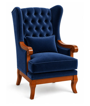 Velzaro Teak Wood Wing Chair In Blue Colour