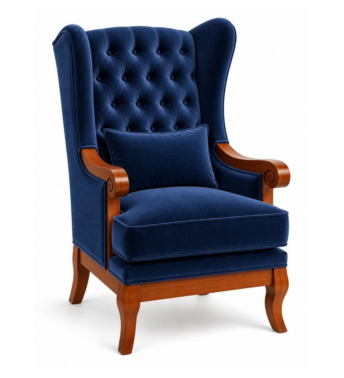 Velzaro Teak Wood Wing Chair In Blue Colour