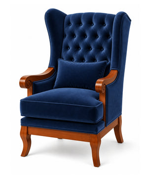 Velzaro Teak Wood Wing Chair In Blue Colour