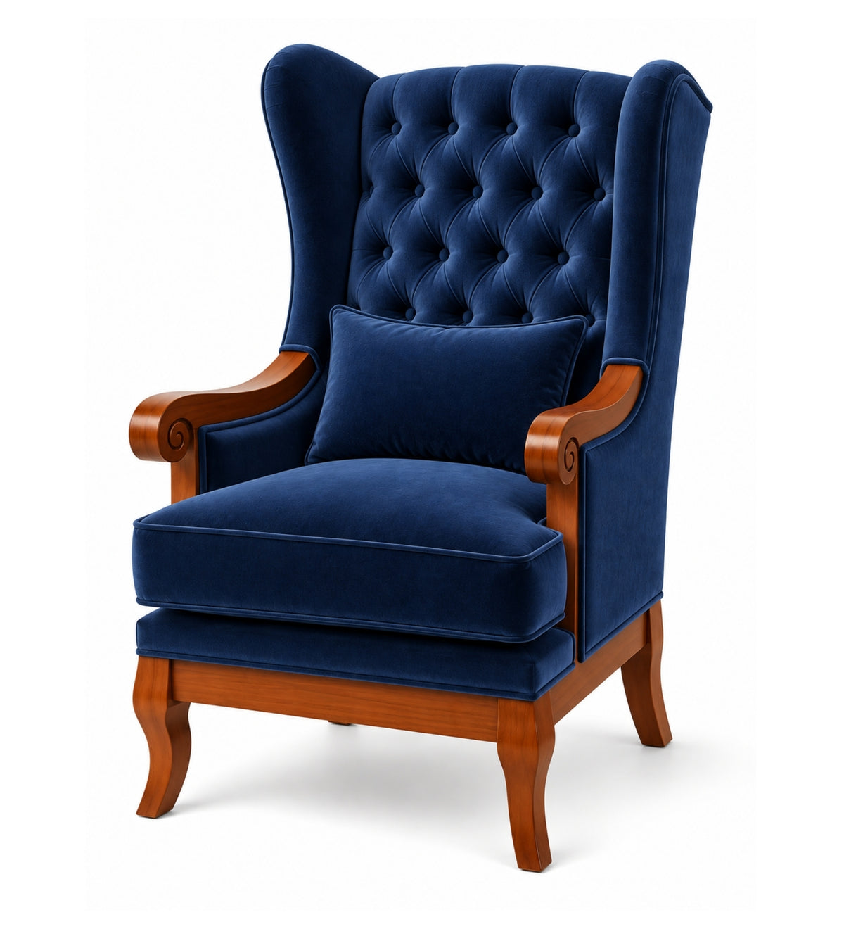 Velzaro Teak Wood Wing Chair In Blue Colour