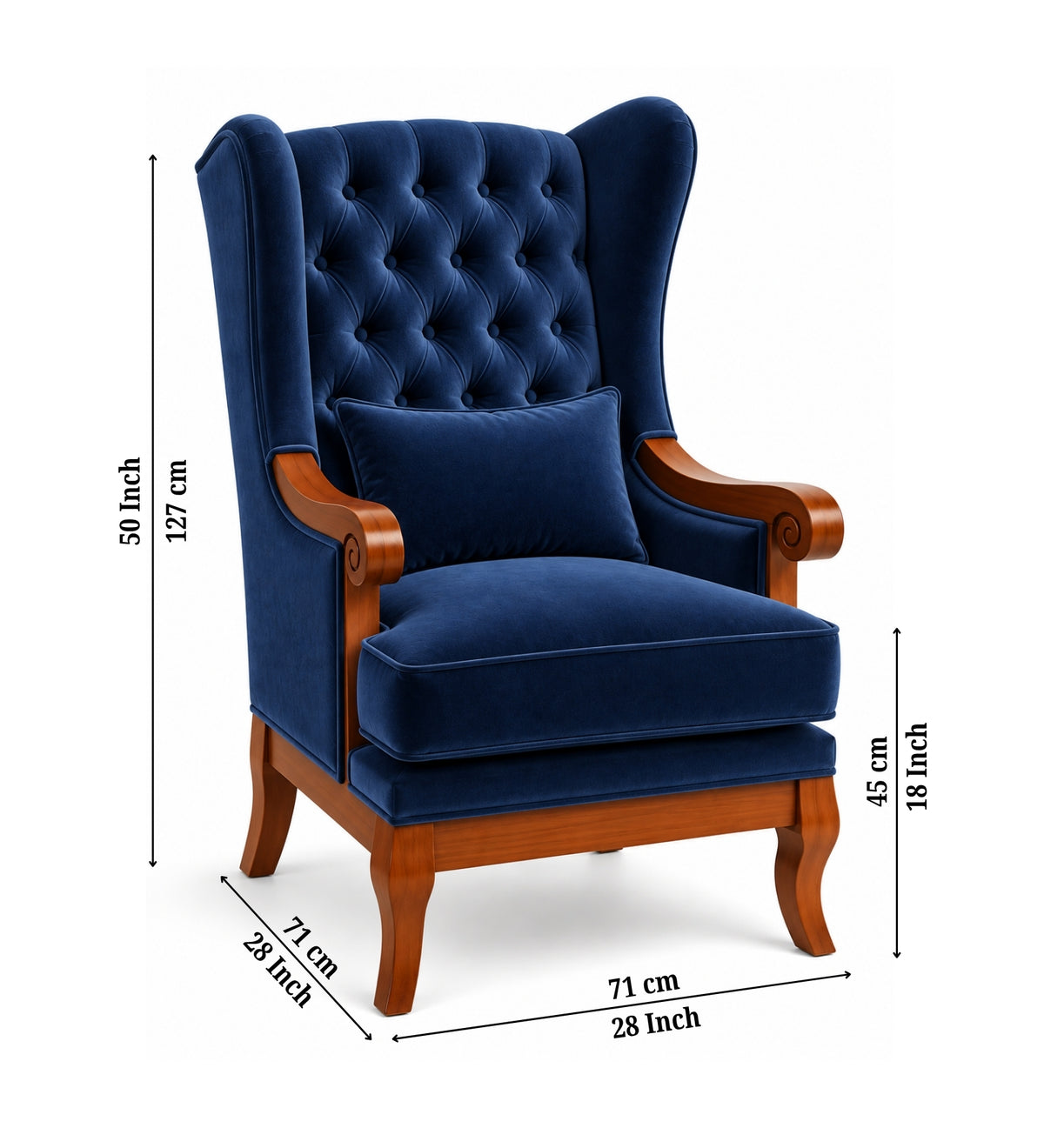 Velzaro Teak Wood Wing Chair In Blue Colour