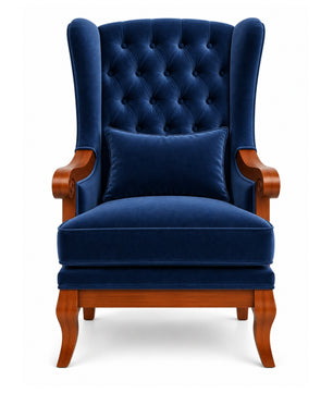 Velzaro Teak Wood Wing Chair In Blue Colour