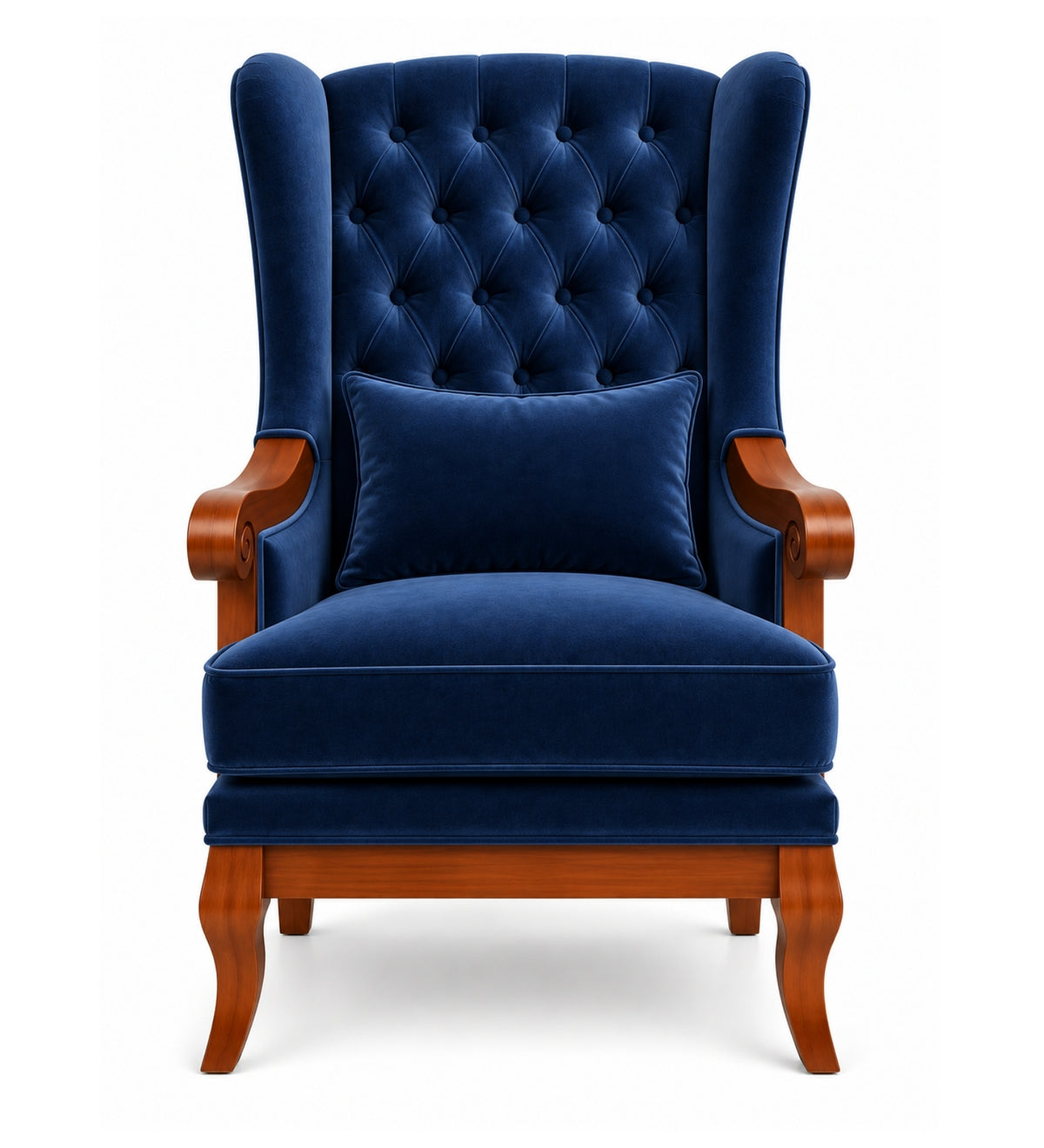 Velzaro Teak Wood Wing Chair In Blue Colour