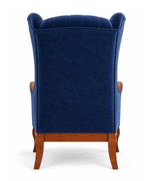 Velzaro Teak Wood Wing Chair In Blue Colour