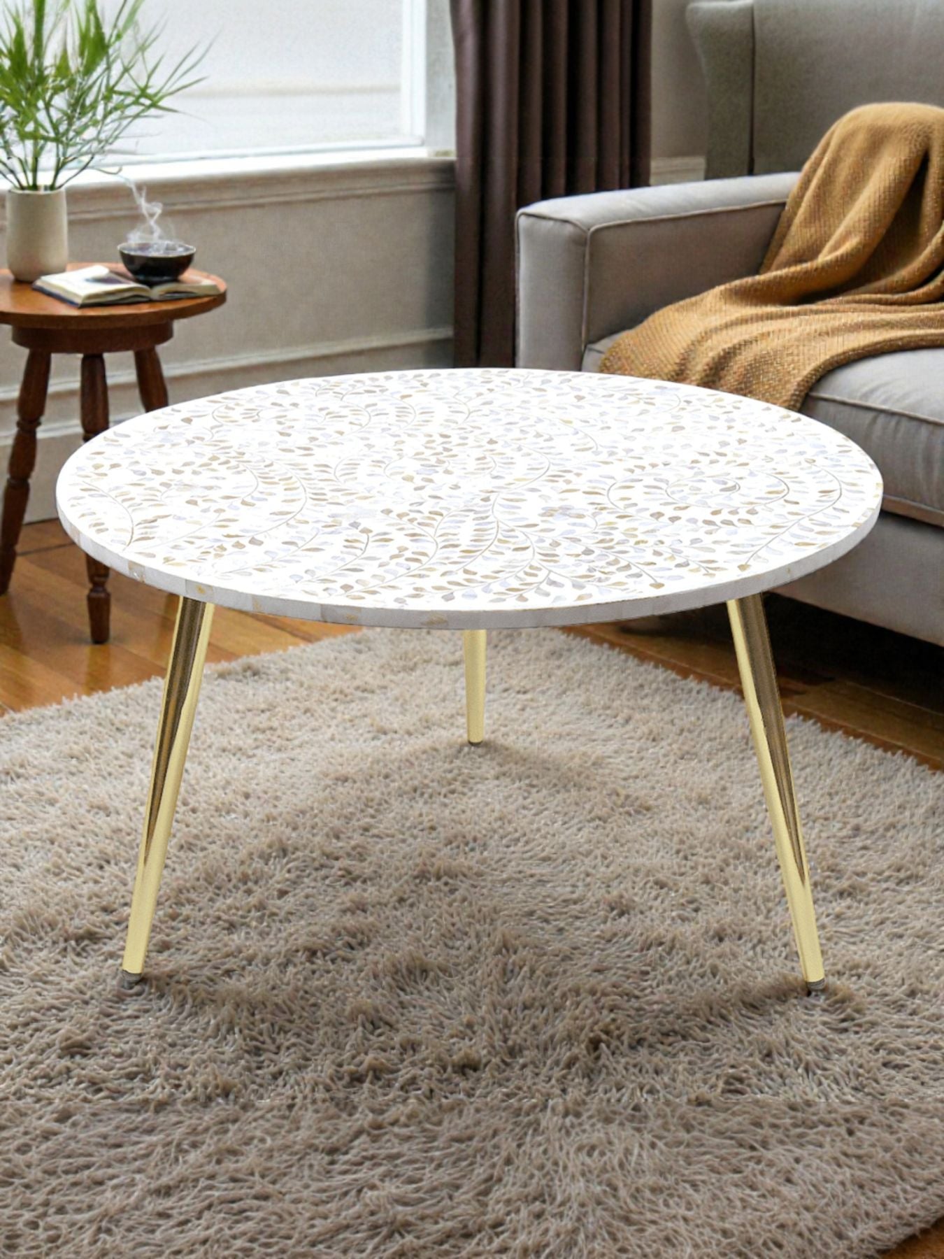 Trinity Mother of Pearl Inlay Round Coffee Table