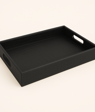 Pu Leather Foldable Tray with Metal Stand-Black