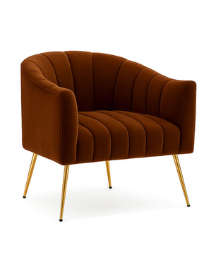 Modern Velvet Barrel Chair with Gold Metal Legs