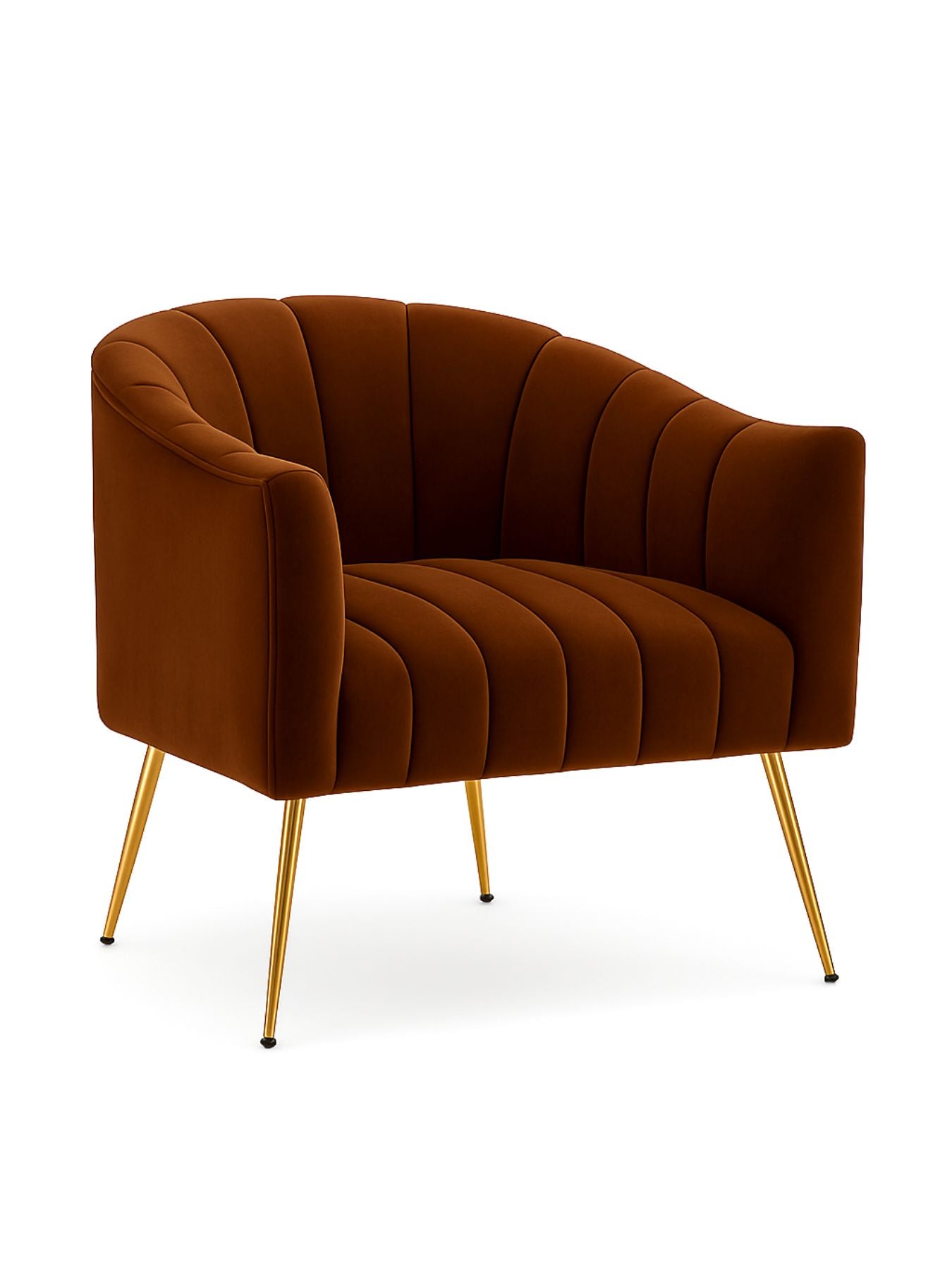Modern Velvet Barrel Chair with Gold Metal Legs