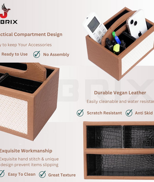Square Vegan Leather Desk Organizer – 3-Compartment