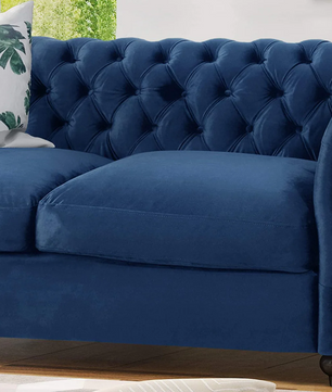 Karen Traditional Chesterfield Loveseat Sofa, Navy Blue and Dark Brown,